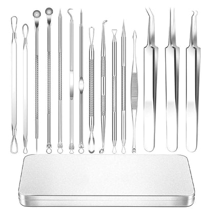 15Pcs  Stainless Steel Blackhead Remover Pimple Popper Tools Kit with Metal Case_0