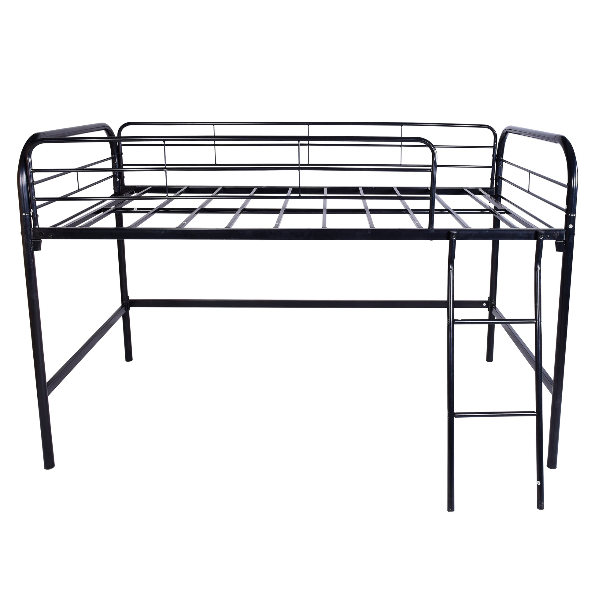 Twin-Sized Full Metal High Loft Style Bedframe with Ladder and Guard Rails_4