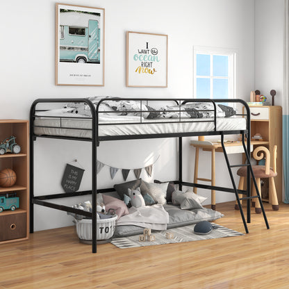 Twin-Sized Full Metal High Loft Style Bedframe with Ladder and Guard Rails_2
