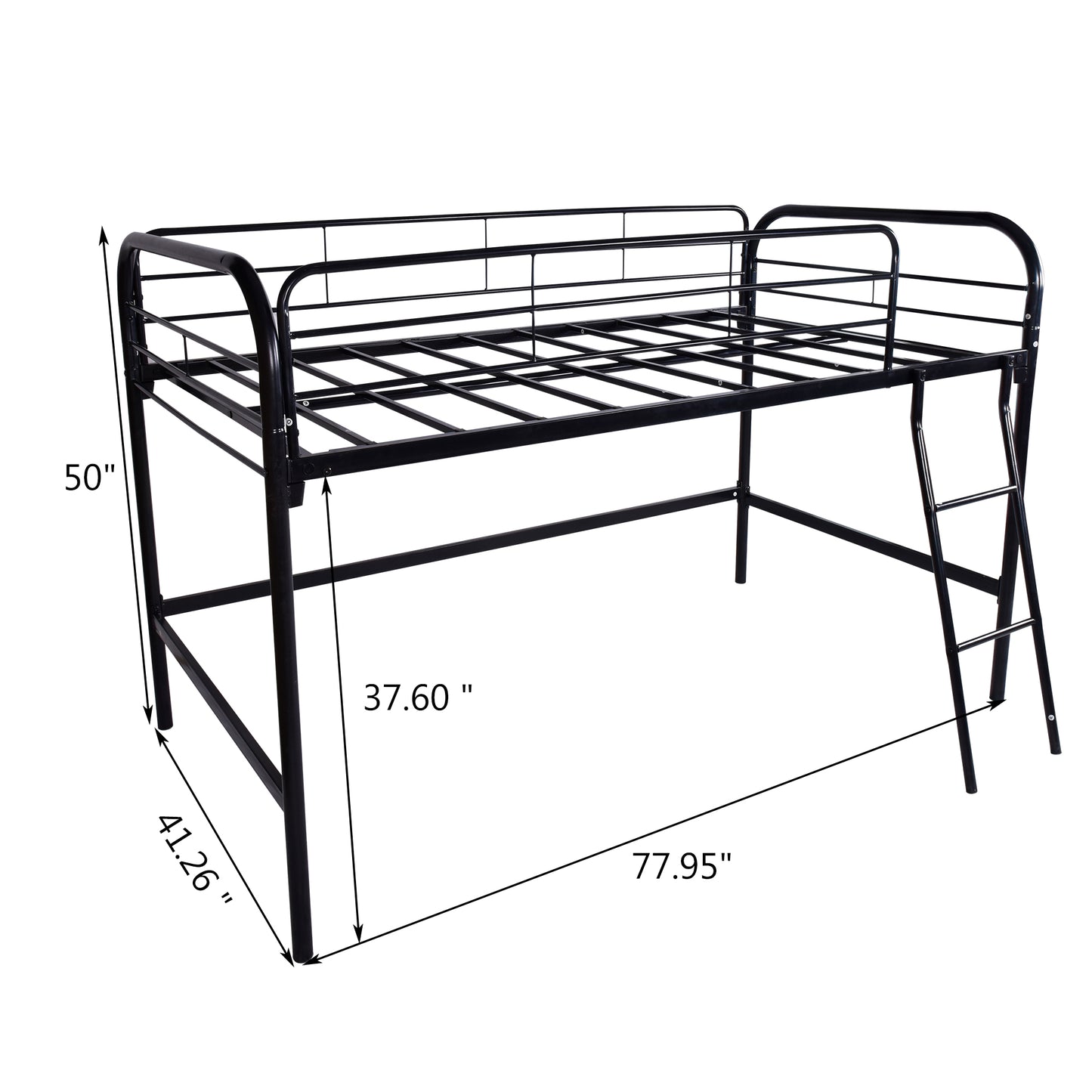 Twin-Sized Full Metal High Loft Style Bedframe with Ladder and Guard Rails_5