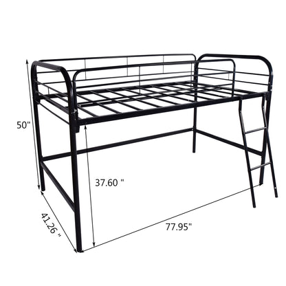 Twin-Sized Full Metal High Loft Style Bedframe with Ladder and Guard Rails_5