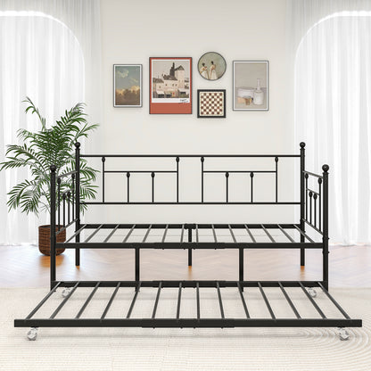 Twin-Sized Full Metal Pull-Out Daybed Bedframe with Trundle No Box Spring_9
