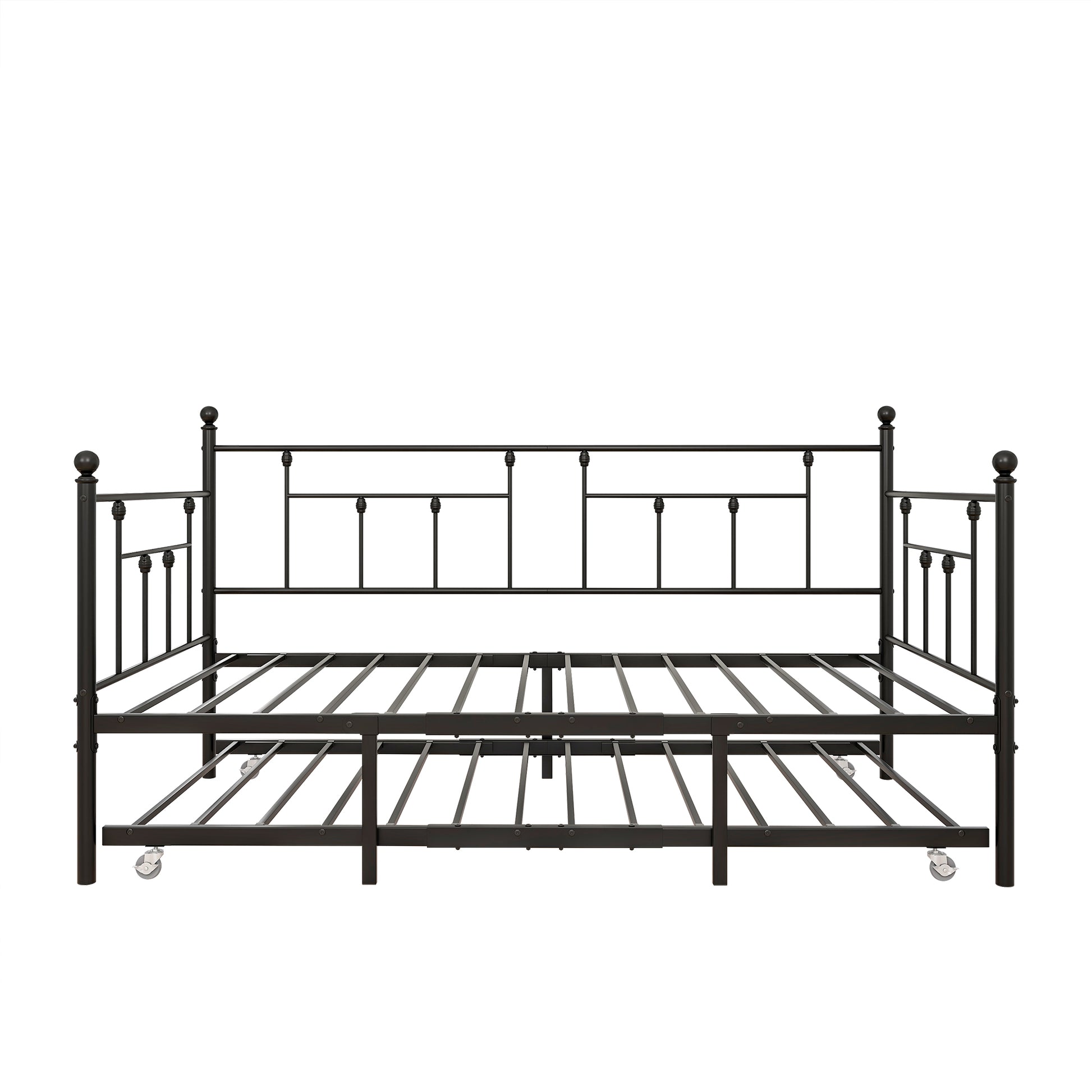 Twin-Sized Full Metal Pull-Out Daybed Bedframe with Trundle No Box Spring_14