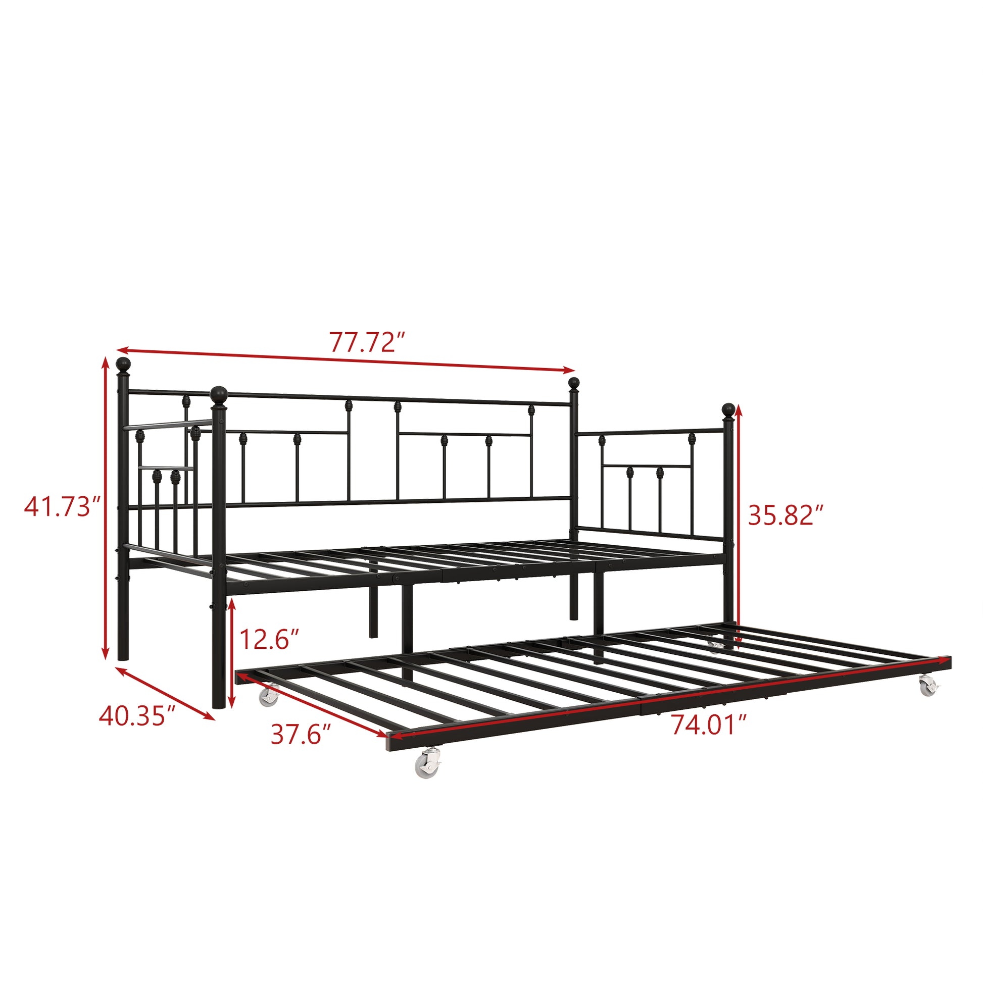 Twin-Sized Full Metal Pull-Out Daybed Bedframe with Trundle No Box Spring_13
