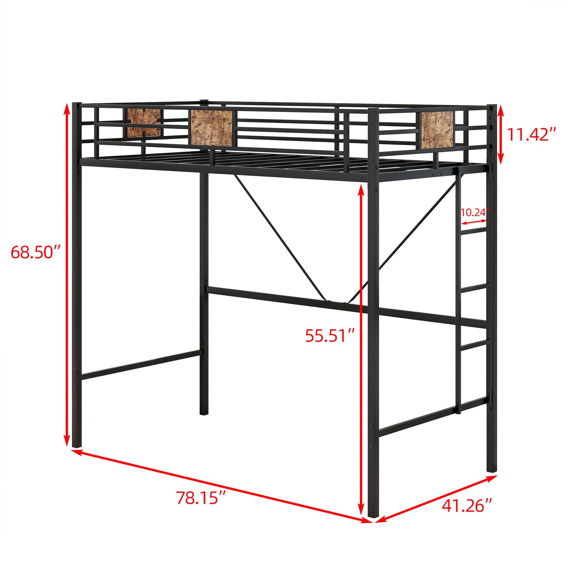 Easy Assembly Twin Sized Full Metal Loft Bedframe with Stairs and Rail_5