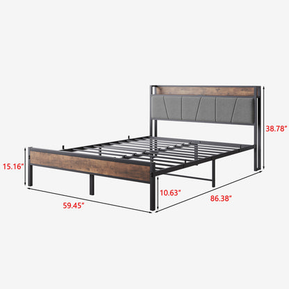 Queen-Sized Platform Bedframe with Storage and Rustic Wooden Head Board_7