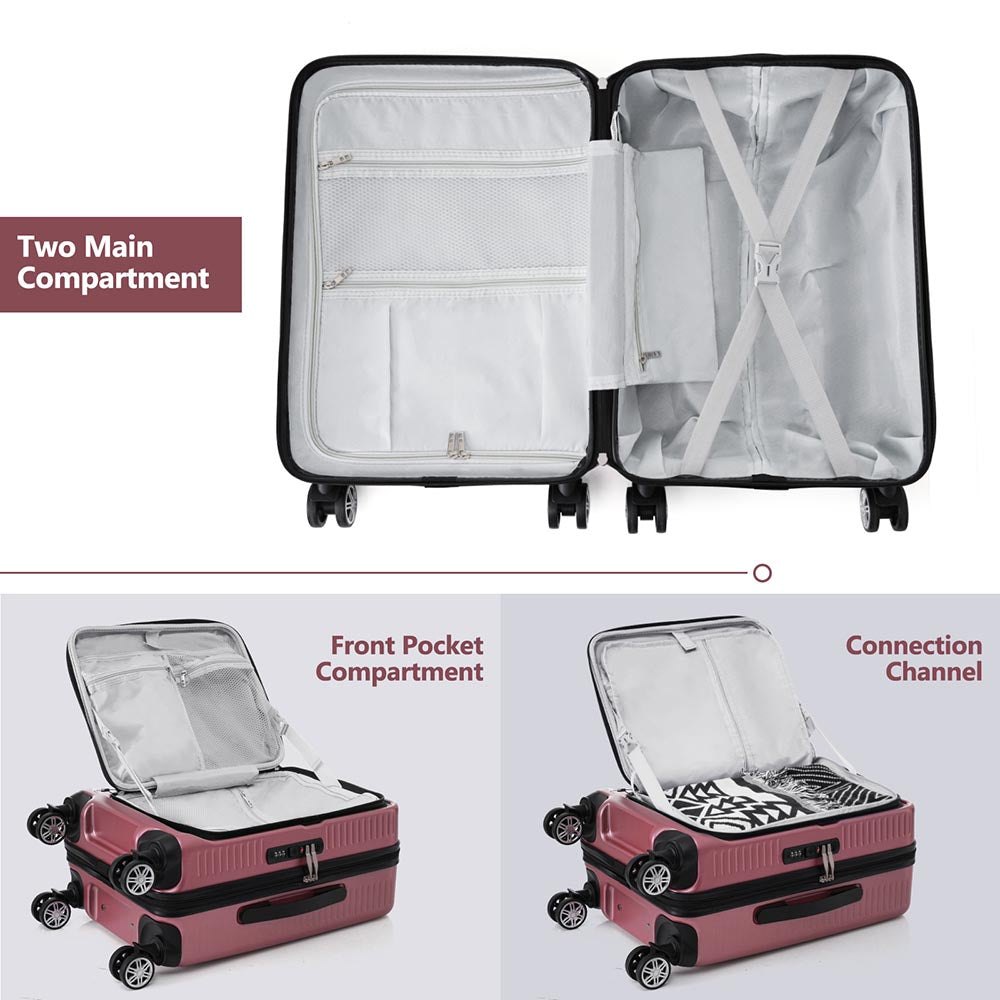 20 Inch Front Open Luggage Lightweight Suitcase with Front Pocket and USB Port - Rose Gold_8