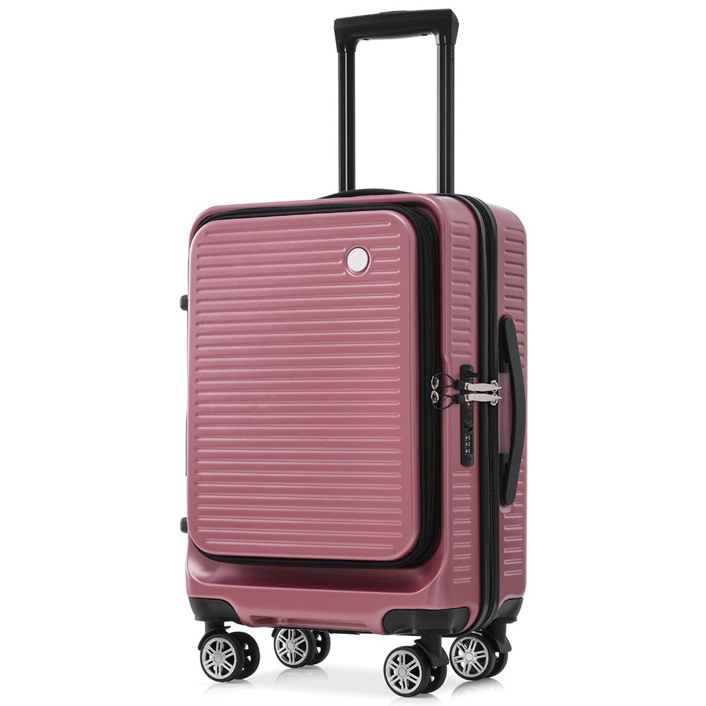 20 Inch Front Open Luggage Lightweight Suitcase with Front Pocket and USB Port - Rose Gold_4