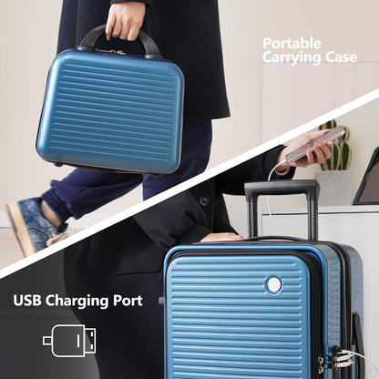 20-Inch Carry-on Luggage with Front Pocket, USB Port, and Carrying Case - Peacock Blue_9