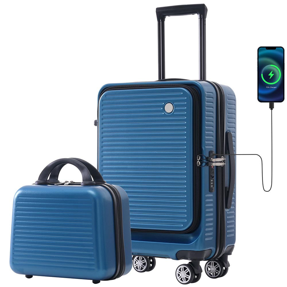 20-Inch Carry-on Luggage with Front Pocket, USB Port, and Carrying Case - Peacock Blue_1