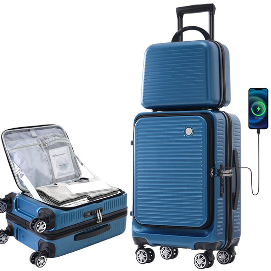 20-Inch Carry-on Luggage with Front Pocket, USB Port, and Carrying Case - Peacock Blue_0