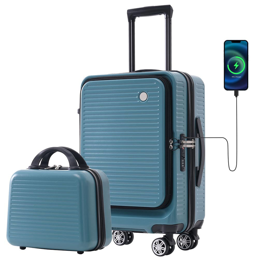 20-Inch Carry-on Luggage with Front Pocket, USB Port, and Carrying Case - Blue_1