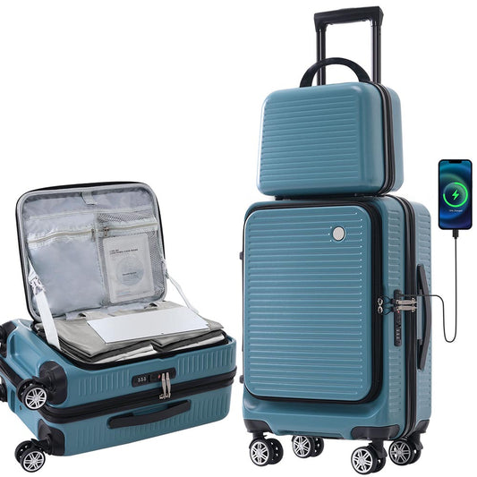 20-Inch Carry-on Luggage with Front Pocket, USB Port, and Carrying Case - Blue_0