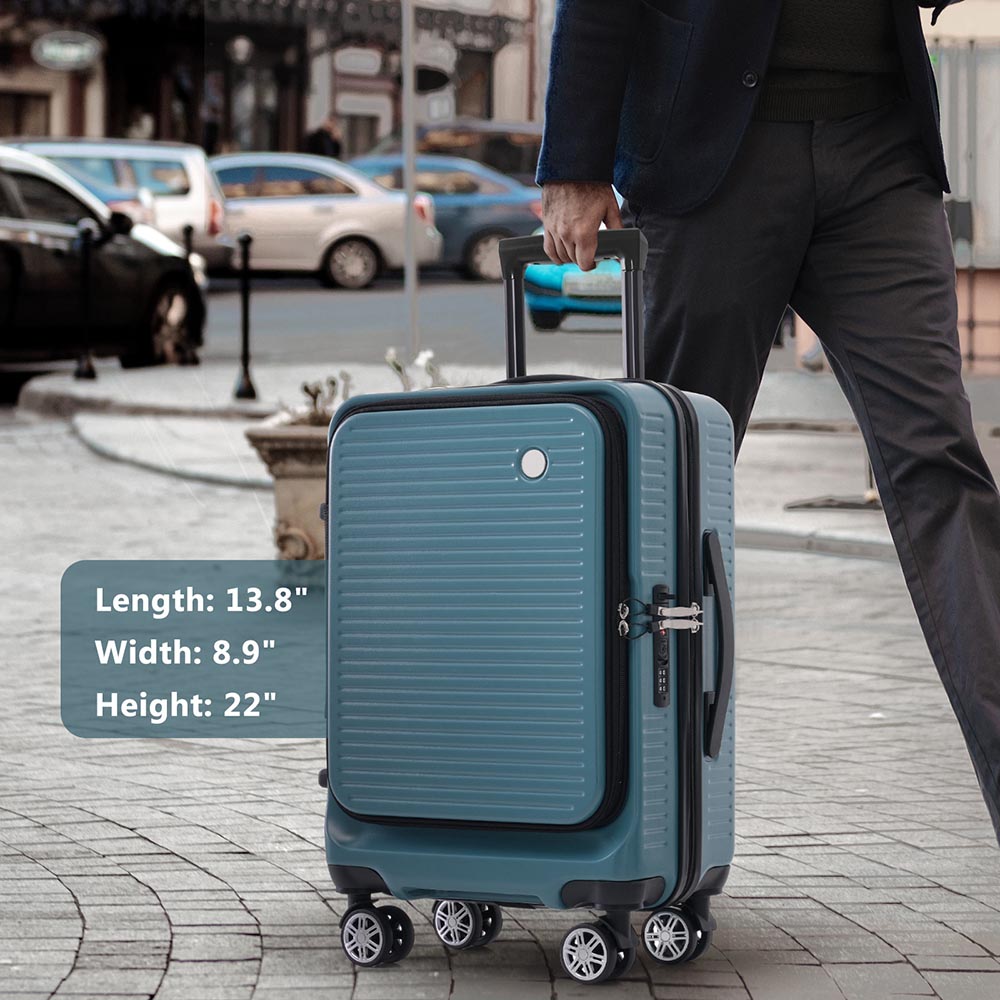 20-Inch Carry-on Luggage with Front Pocket, USB Port, and Carrying Case - Blue_13