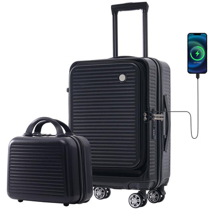20-Inch Carry-on Luggage with Front Pocket, USB Port, and Carrying Case - Black_1