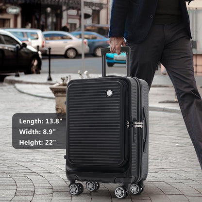 20-Inch Carry-on Luggage with Front Pocket, USB Port, and Carrying Case - Black_13