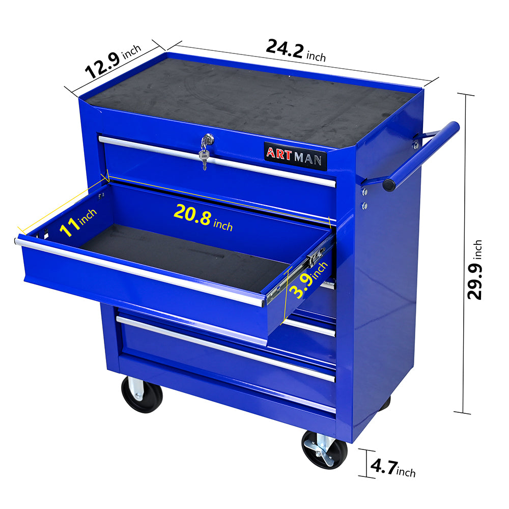5-Drawer Multi-Functional Tool Cart with Wheels - Blue_9