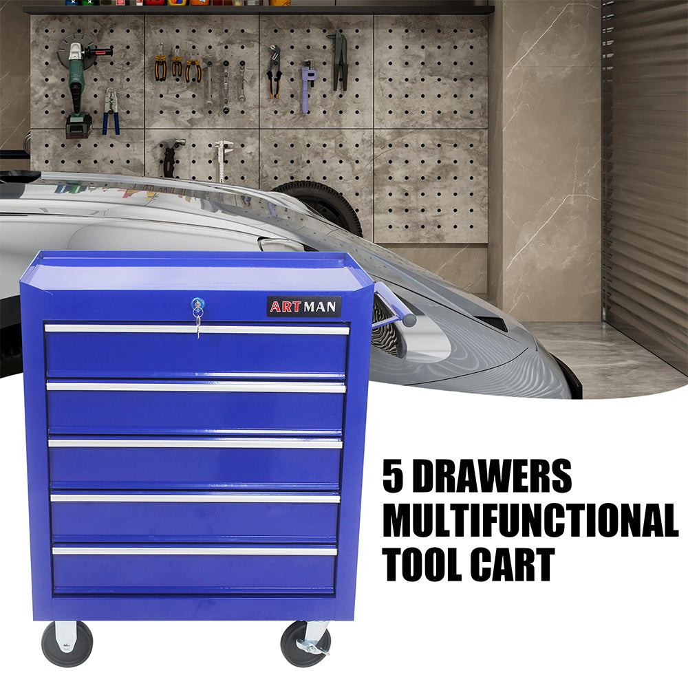 5-Drawer Multi-Functional Tool Cart with Wheels - Blue_2