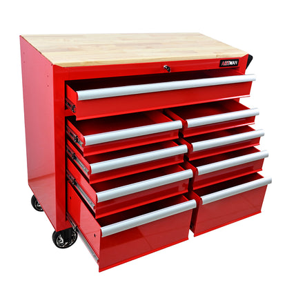 9-Drawer Tool Cart with Wheels & Wooden Top - Red_3